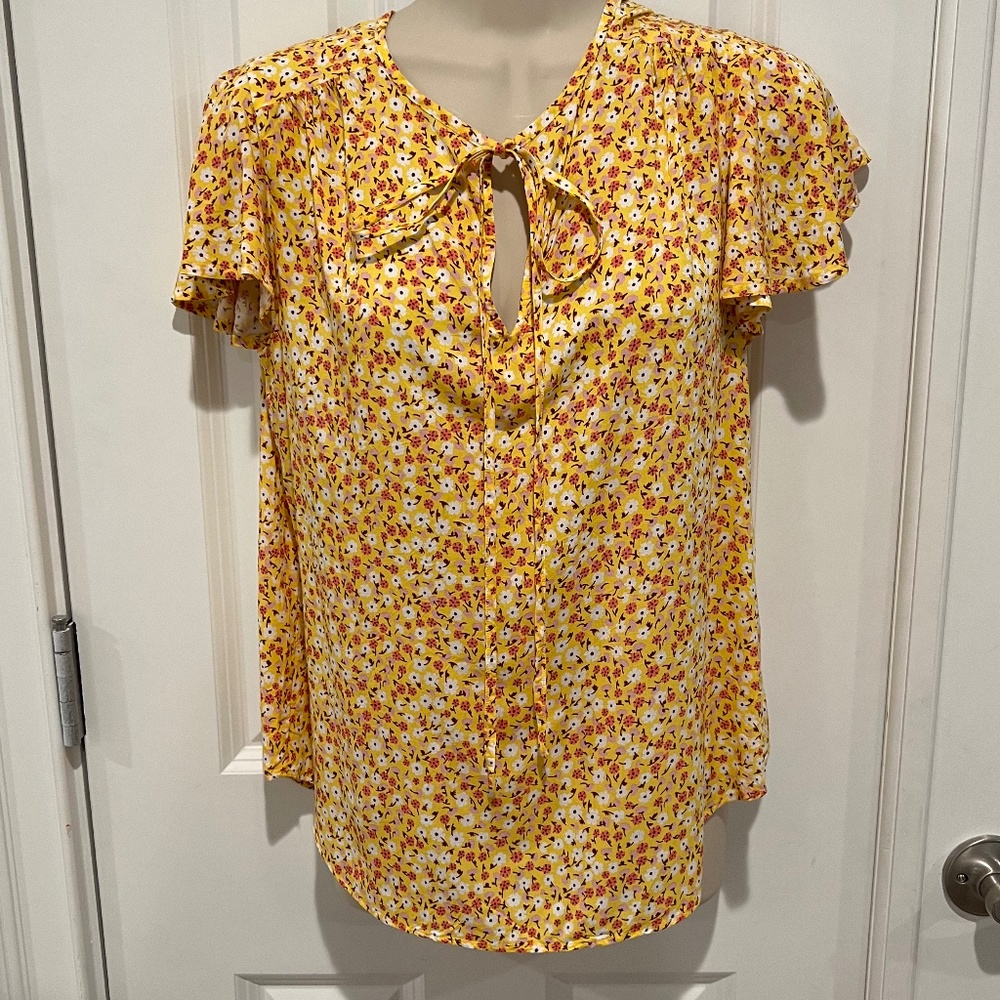 Draper James Floral Flutter Sleeve Sweet Vidalia Yellow Top Sz S